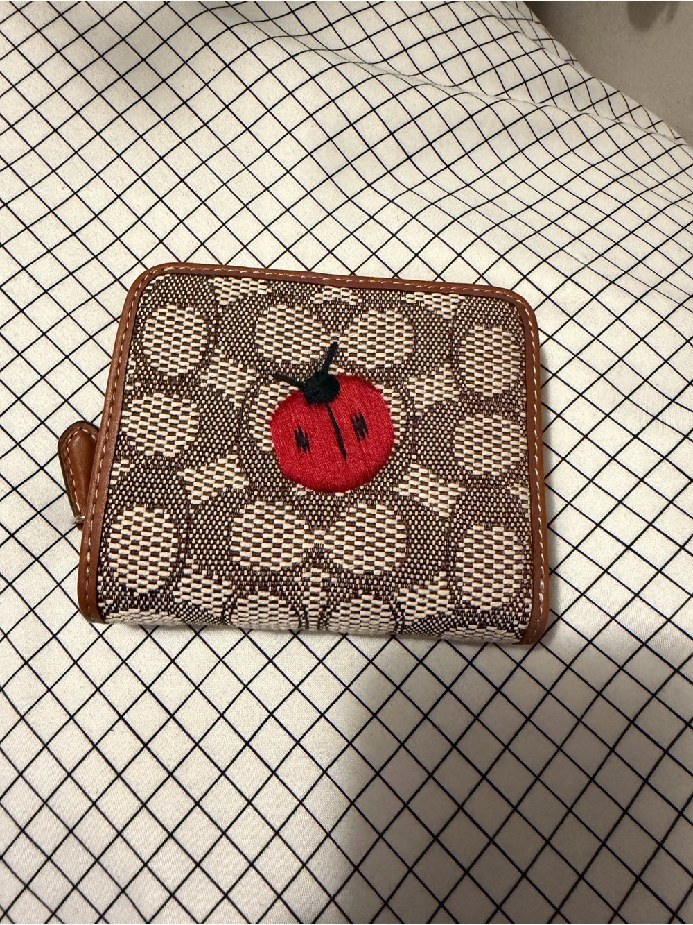 NWT Coach Signature Jacquard Ladybug Small Zip Around Wallet